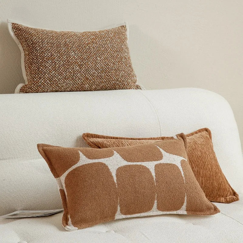 housse coussin polyester géométrique marron beige blanc moderne 30x50cm decoration intérieure