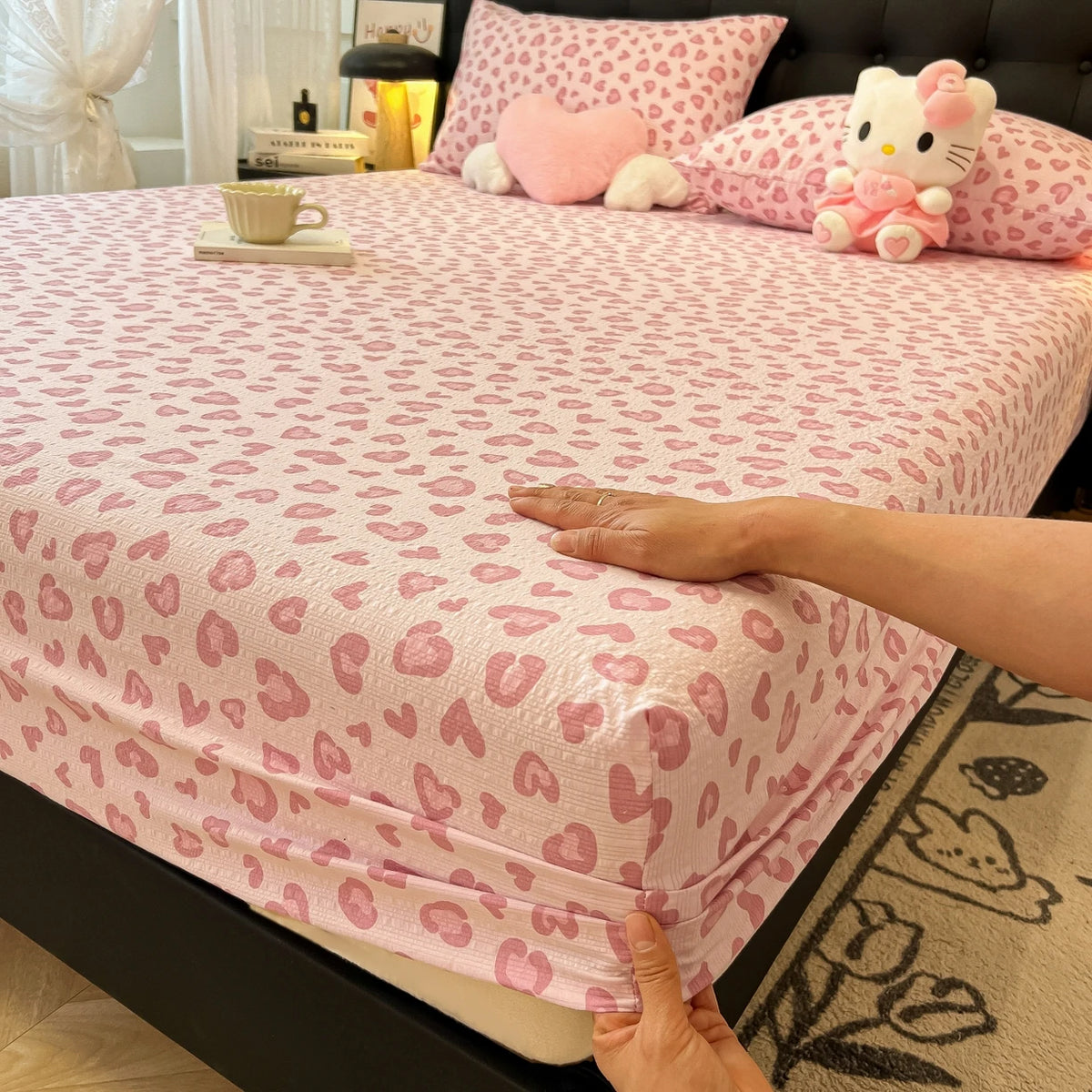 housse lit imprimée coeurs roses clairs moderne 100 polyester élastique single queen king