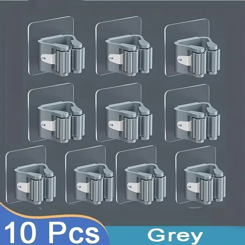 porte balai adhésif transparent moderne porte brosse gris clair multifonctionnel