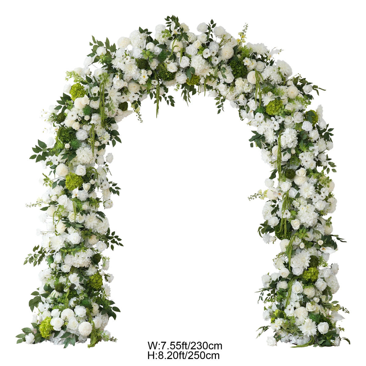 Décoration florale arché vert blanc mariage romantique extérieur classique artificielle feuillets suspension table événement