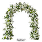 Décoration florale arché vert blanc mariage romantique extérieur classique artificielle feuillets suspension table événement