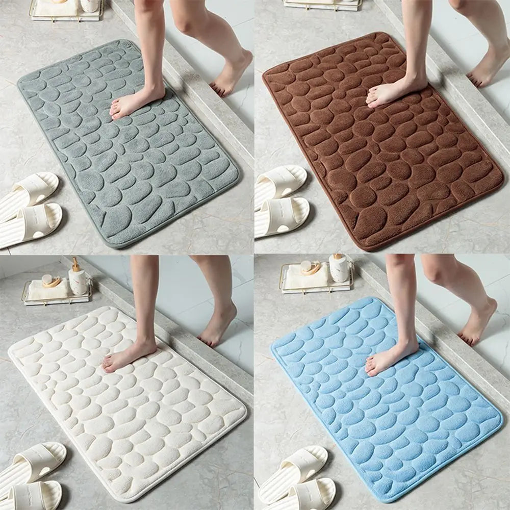 tapis bain moderne gris bleu rose blanc marron texture cailloux antidérapant absorption eauversible salle