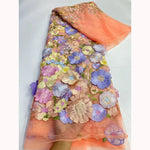 tissu brocart fleurs reliefs multicolore rose bleu vert jaune blanc biodegradable longueur 150cm echangable
