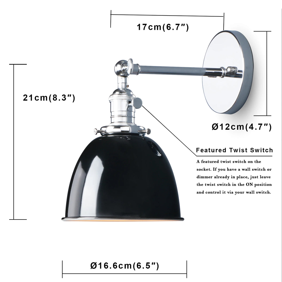 lampe murale industrielle blanc noir rouge vert twist switch mat opacité 17cm 21cm