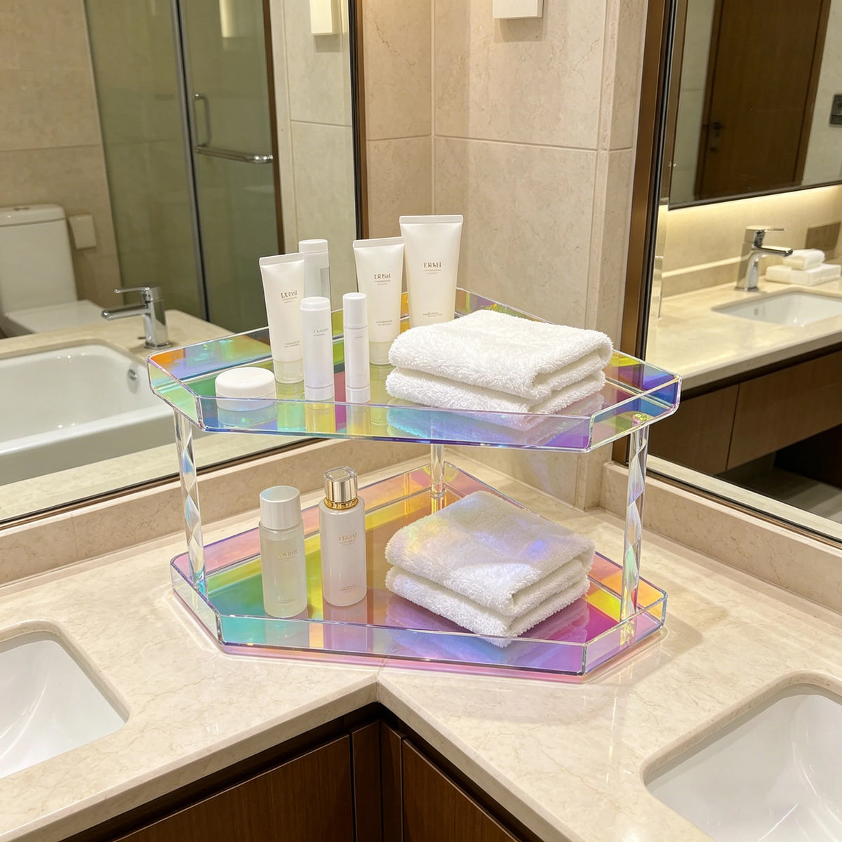 support objets transparent moderne niveaux adhésif salle bain rangement cosmétiques parfum serviettes boîte dorée