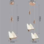 suspension lumineuse moderne papillon blanc doré translucide 10cm 15cm 17cm 150cm