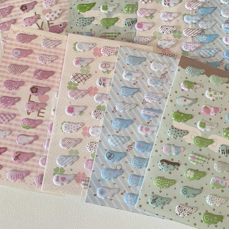 autocollants kawaii oiseaux coeurs géométriques rose vert bleu blanc opaques cartoon téléphone photo bagages