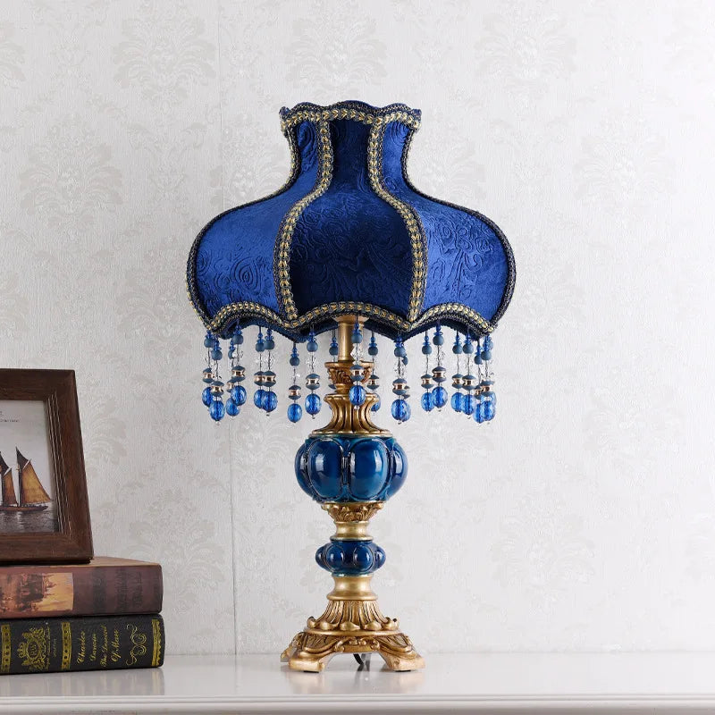 lampe table classique bleu or transparentes abat jour velours vintage chambre coucher européenne moderne