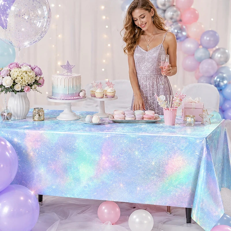 nappe paillettes violet rose argenté table festives galaxie étoiles pâques noël anniversaire mariage
