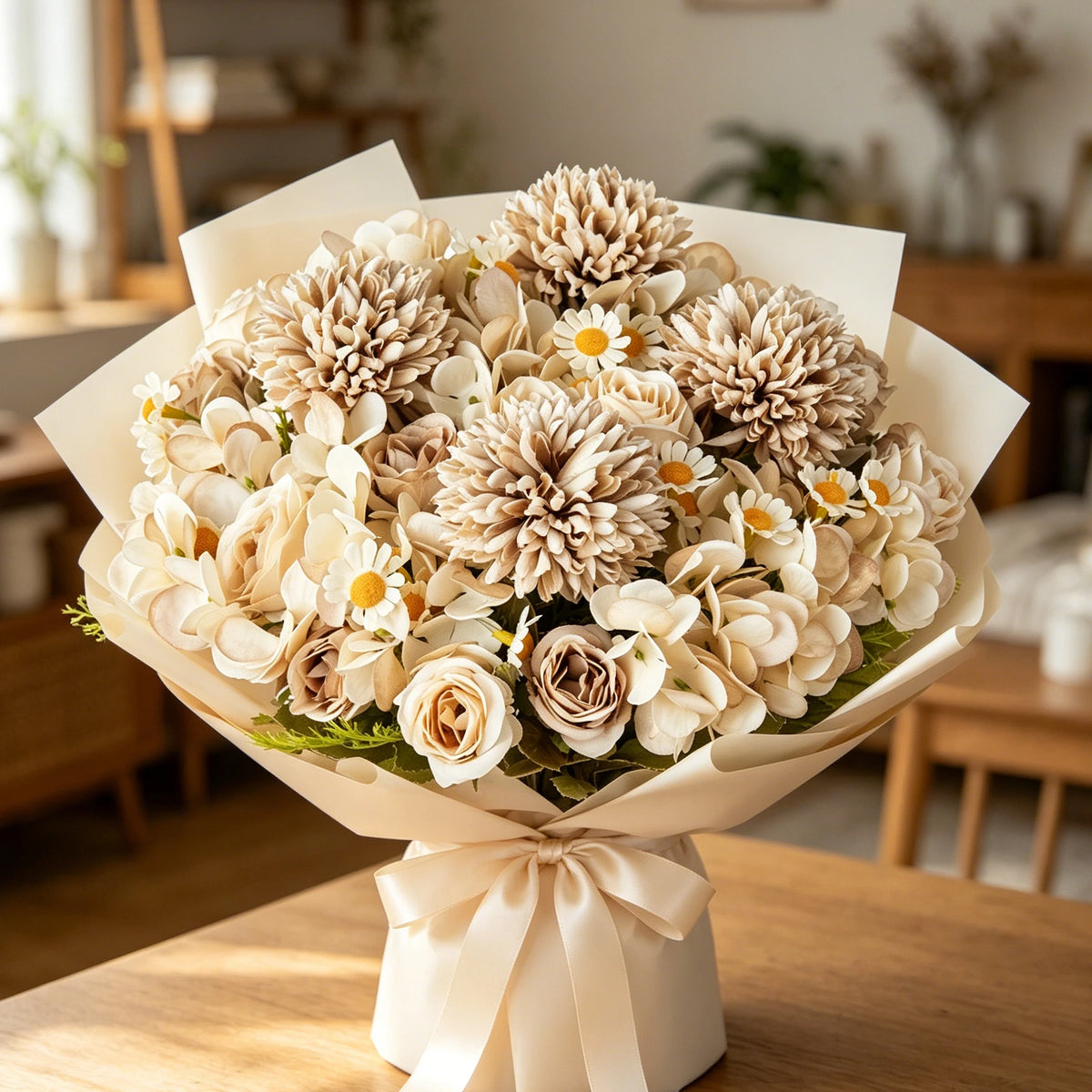 bouquets fleurs artificielles blanc rose marron violet orange bleu décoration intérieure mariage anniversaire chambre