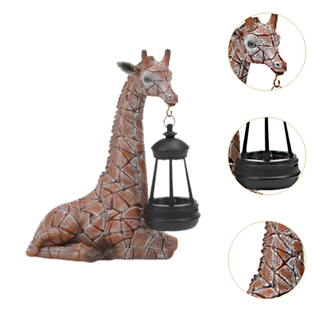 statue girafe lanterne solaire marron beige métal transparent jardin decoration extérieure rustic