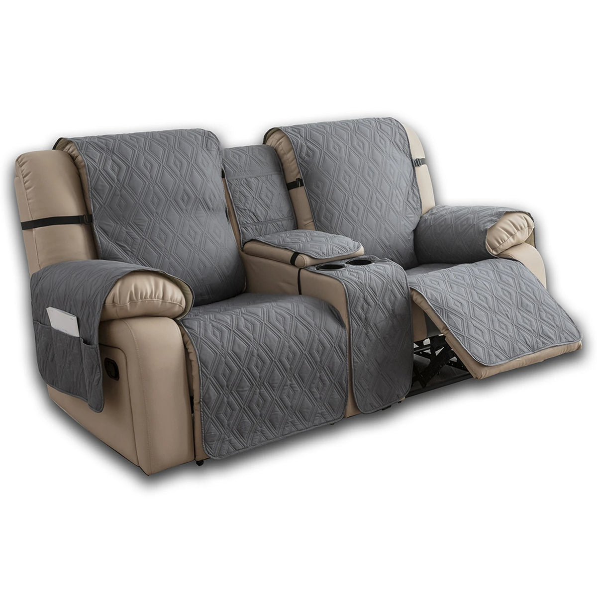 couvre siège fauteuil inclinable gris beige texture géométrique moderne bandes ajustables poche pratique