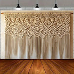 rideau macramé boho chic motifs géométriques franges beige clair occasion fête anniversaire mariage