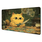 tapis jeu illustration chat cartes texturé zones jeu vert beige bleu clair art détaillé