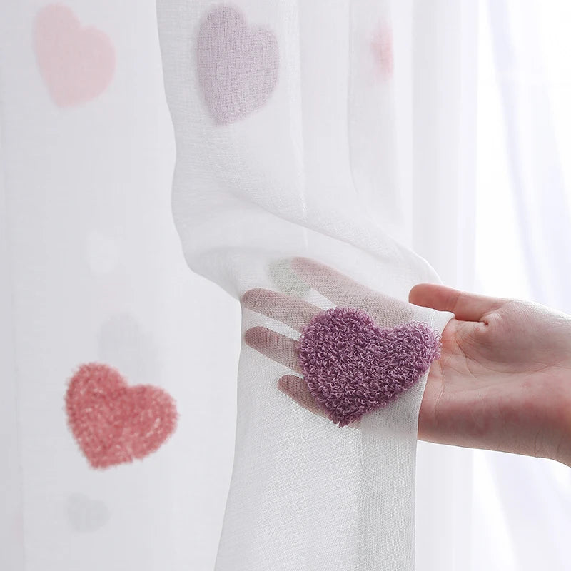 rideau moderne cœur imprimé tulle transparent chambre salon polyester coton