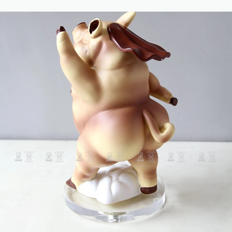 statue cochon cartoon joyeux décoration intérieure beige marron base transparente