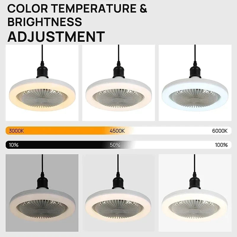 ventilateur moderne lumière led blanc grille télécommande flux lumineux éclairage autonome