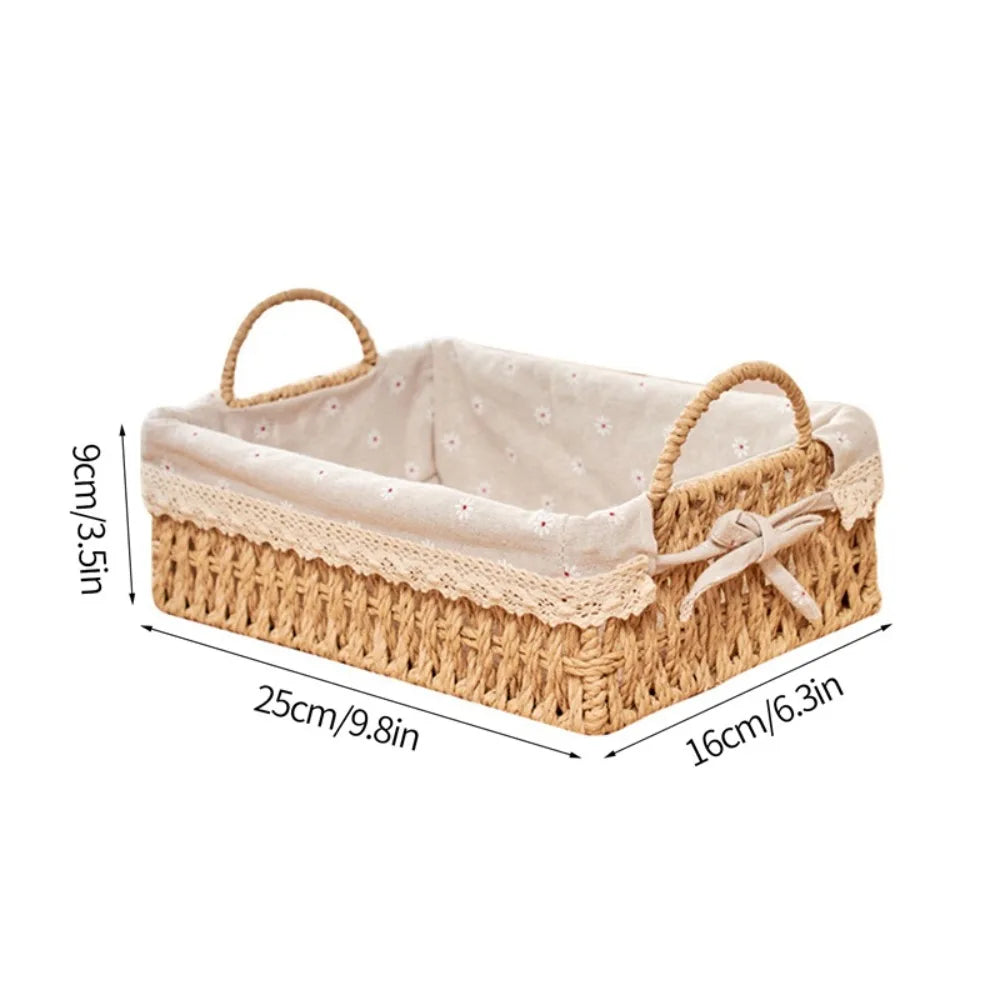 panier tissé main naturel beige motif floral rustique décoration maison rangement jouets fruits légumes