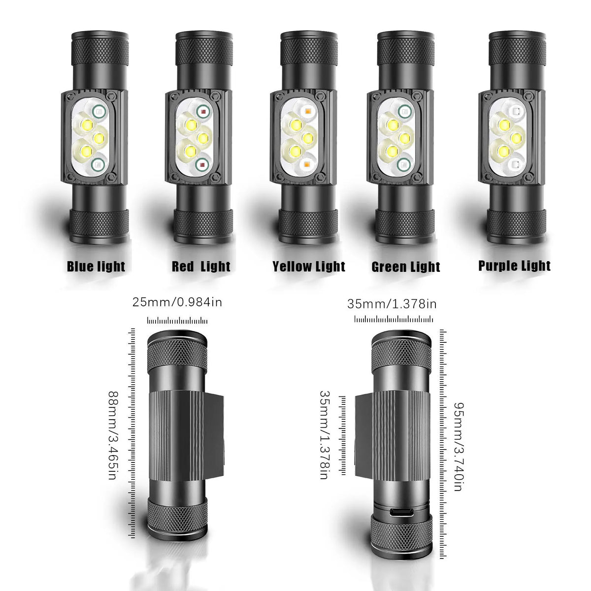 lampe torche rechargeable led uv blanc rouge verte bleue pêche chasse ceinture moderne