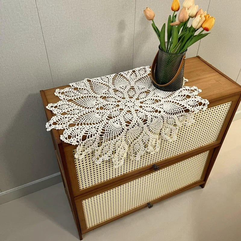 couvre table crochet floral traditionnel beige clair imperméable maison hôtelextérieur noël opaque