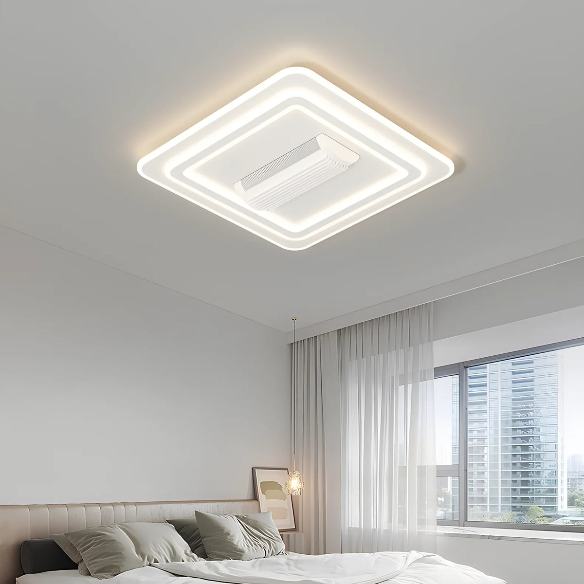 ventilateur led moderne blanc invisible télécommande couleurs changeantes élégant fixations invisibles