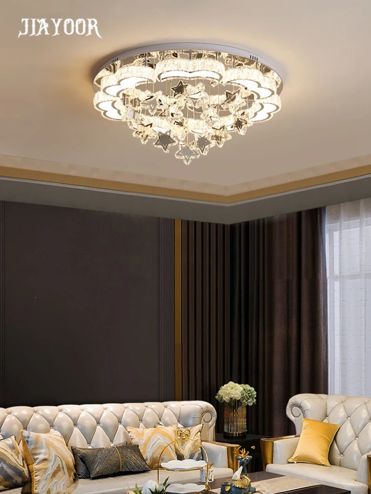 plafonnier moderne étoiles cristal blanc doré éclairage cuisine salle manger led changeable