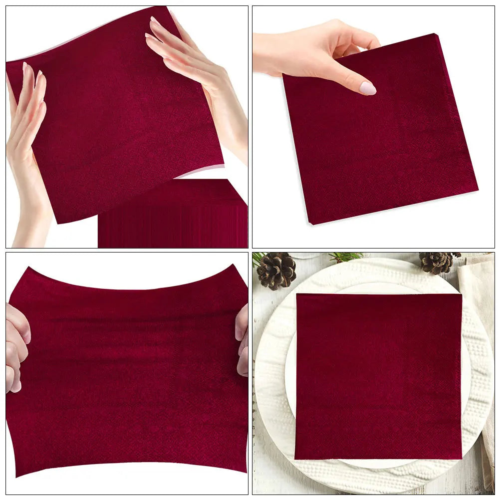 serviettes papier rouge bordeaux élégantes festives texturées brillantes opaques ensemble 20 pièces