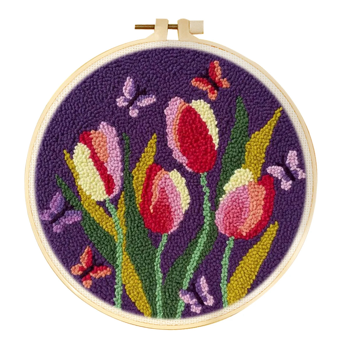 kit broderie punch needle débutants motif floral aiguille fil tissu multicolore artisanal instructions anneaux