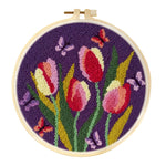 kit broderie punch needle débutants motif floral aiguille fil tissu multicolore artisanal instructions anneaux