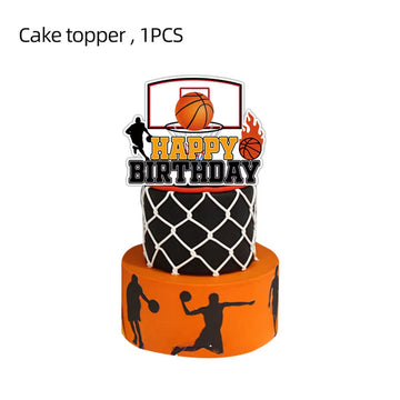 ensemble vaisselle jetable anniversaire basket ball orange noir blanc assiettes serviettes sacs cadeaux