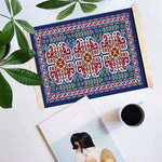 tapis floral bleu doré blanc résistant antiusure antirayures ethnique bohème rétro