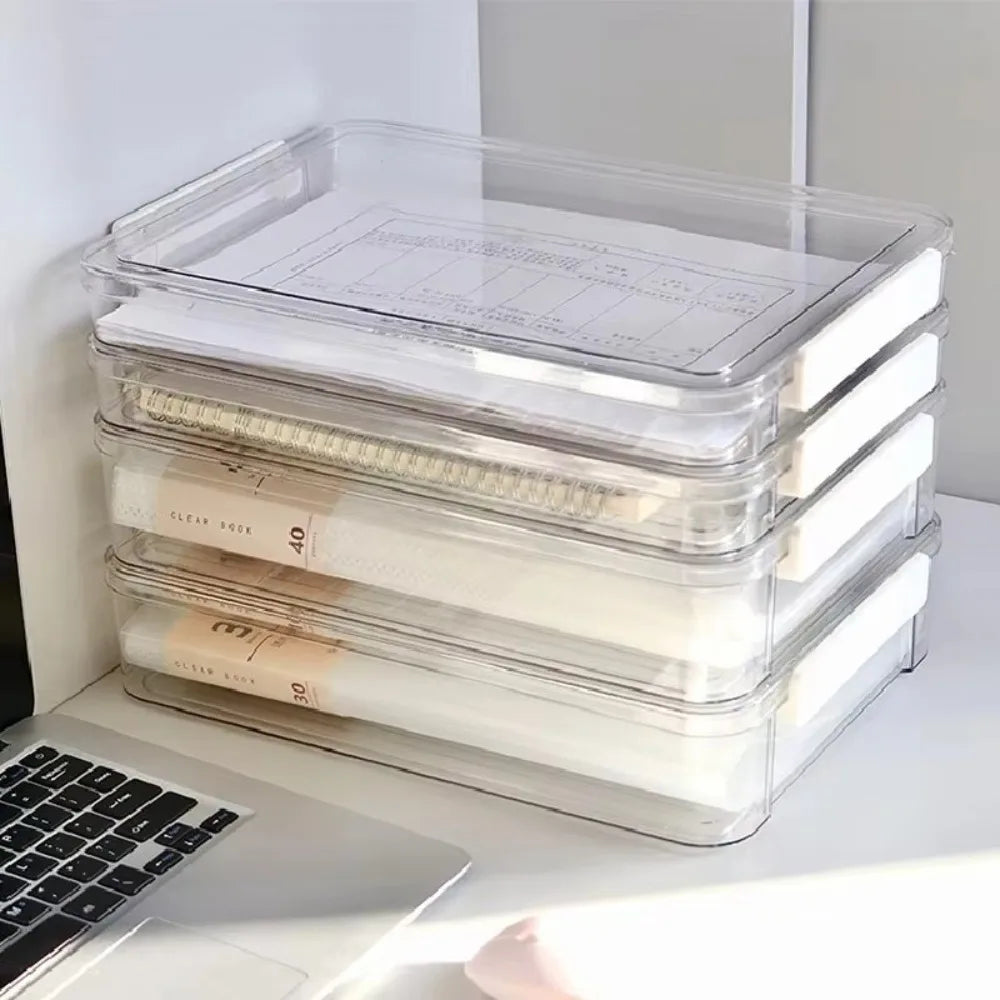 boîtes rangement transparentes modernes empilables anti poussière papier documents poignées gain espace