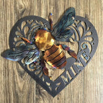 plaque murale métallique abeille coeur or bleu violet moderne artisanal oeilletsKeeperOFtheBEE MINE