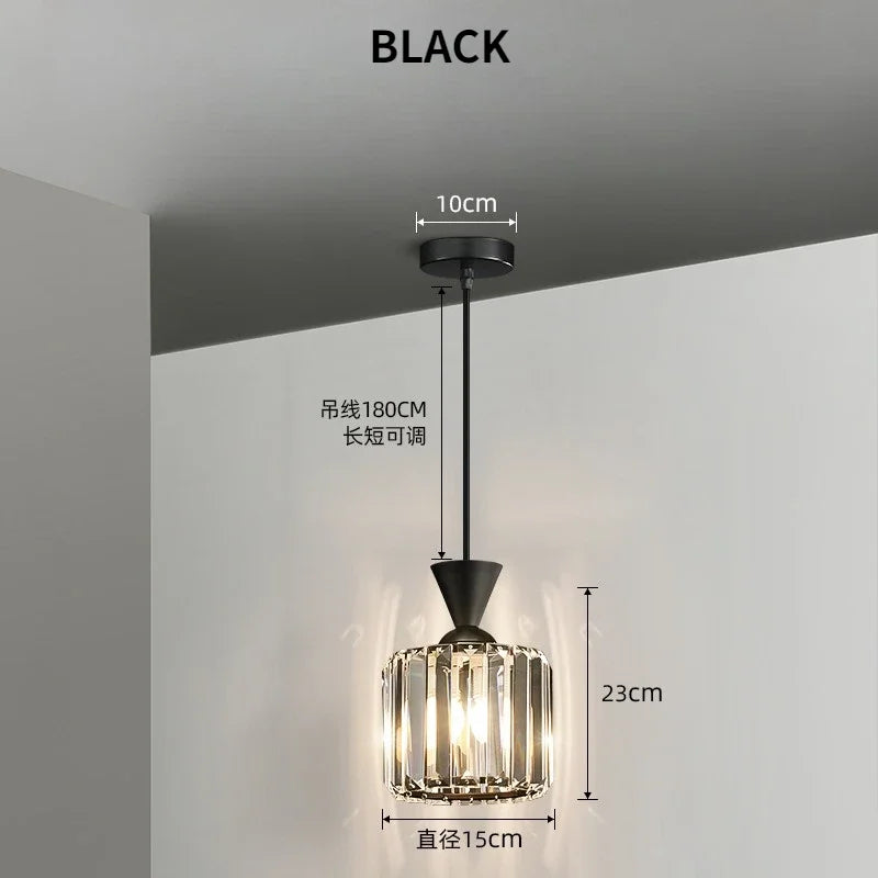Suspension lumineuse moderne strass transparente noir doré élégante câble