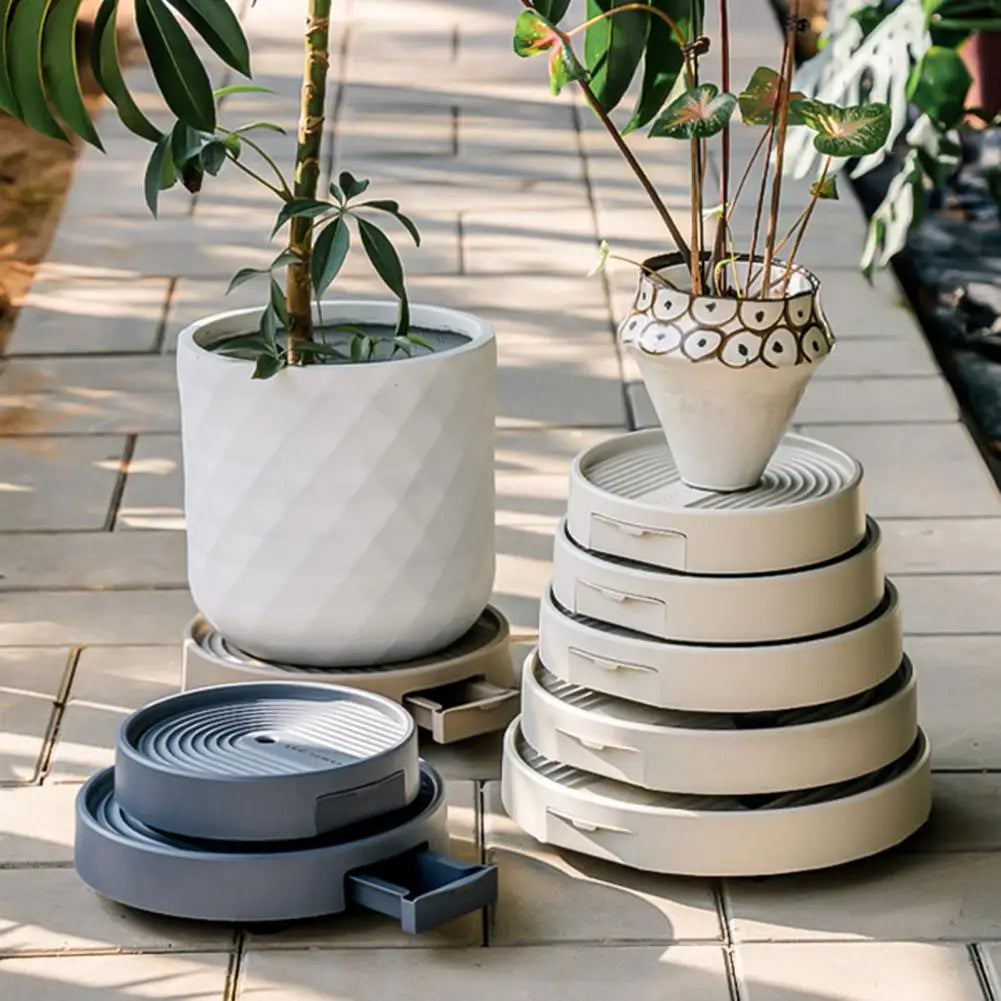 support plante roulettes collecte eau moderne gris clair rayures concentriquesversibleintérieur