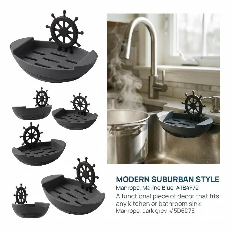 porte savon bateau nautique moderne adhésif drainage blanc gris noir rose