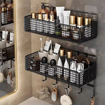 paniers rangement noir maille métallique moderne sans percer salle bain cuisine