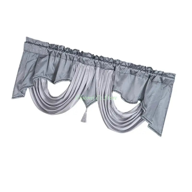 rideau franges gris clair uni satiné opacité classique pompons 140cm 45cm
