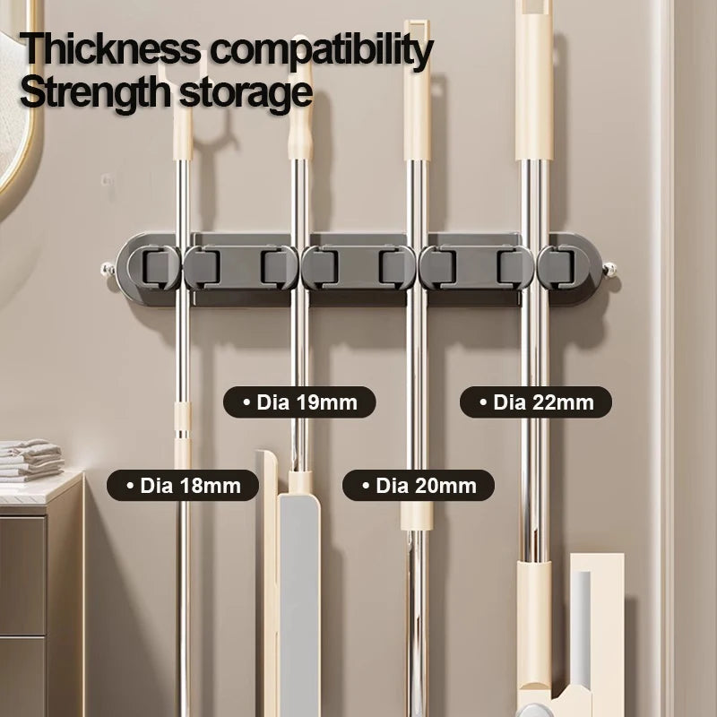 porte balai mural moderne clips fixation balai poignée brosse papier toilette gris beige blanc