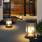 lanterne moderne noire rayures dorées extérieure ip65 led waterproof jardin