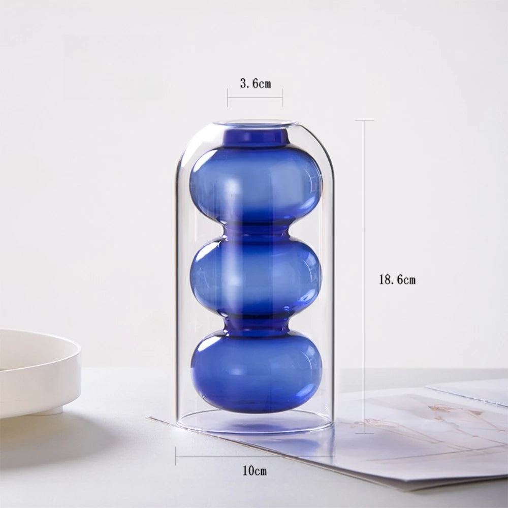 vase verre moderne bleu jaune gris violet transparent sphères empilées décoration maison plante artificielle
