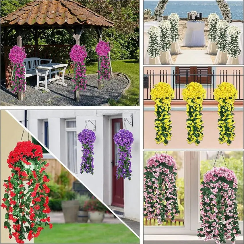 guirlande artificielle fleurs modernes violet rouge rose blanche extérieure décoration maison mariage anniversaire