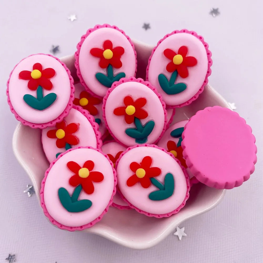 peinture résine kawaii biscuits décorés fleurs stylisées couleurs vives décorative enfantine bricolage scrapbooking