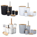 ensemble salle bain bambou distributeur savon porte brosse dents porte savon tasse noir