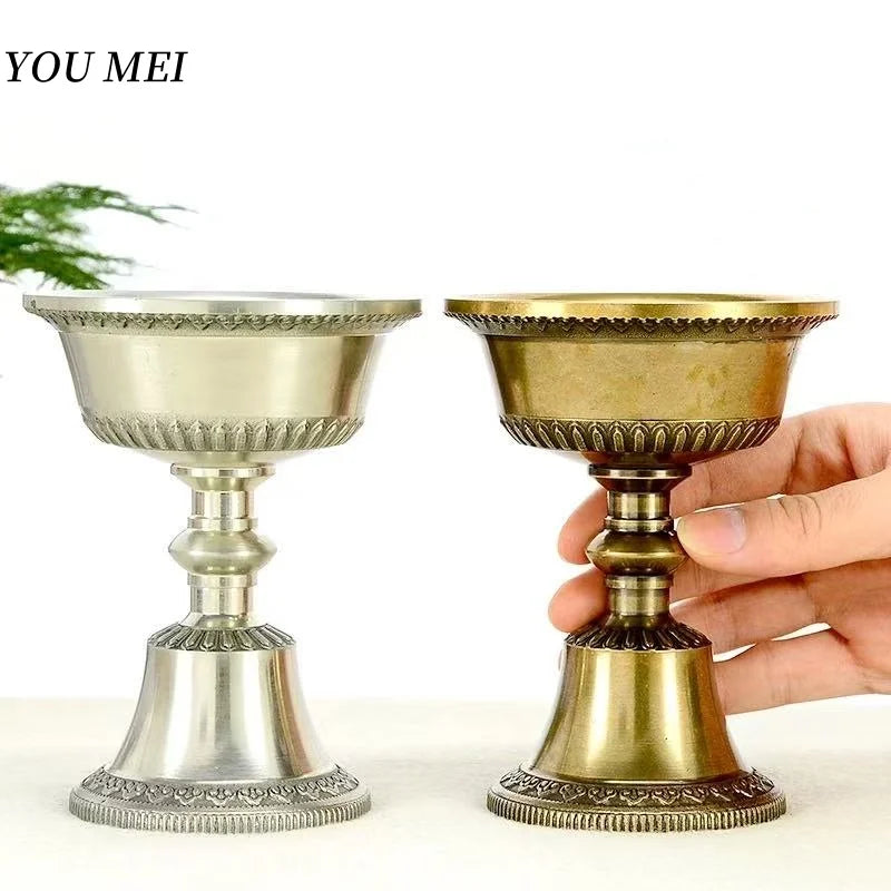 lampe huile cuivre gravé bougie sainte ghee ornement religieux classique vintage floral