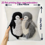 housse coussin penguins relief polyester moderne décoration maison salon chambre zip 40x40cm 45x45cm blanc