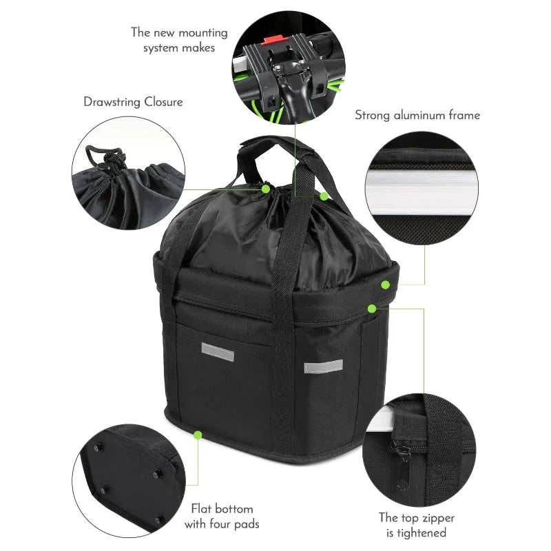 panier vélo utilitaire noir tissu oxford toile réfléchissante fixe guidon sportif transporte chien