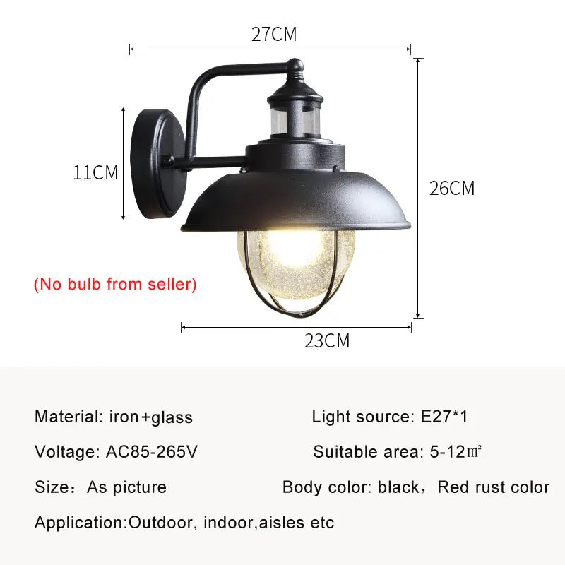 lampe murale vintage verre bulle transparent noir rouge rouille ampo E27
