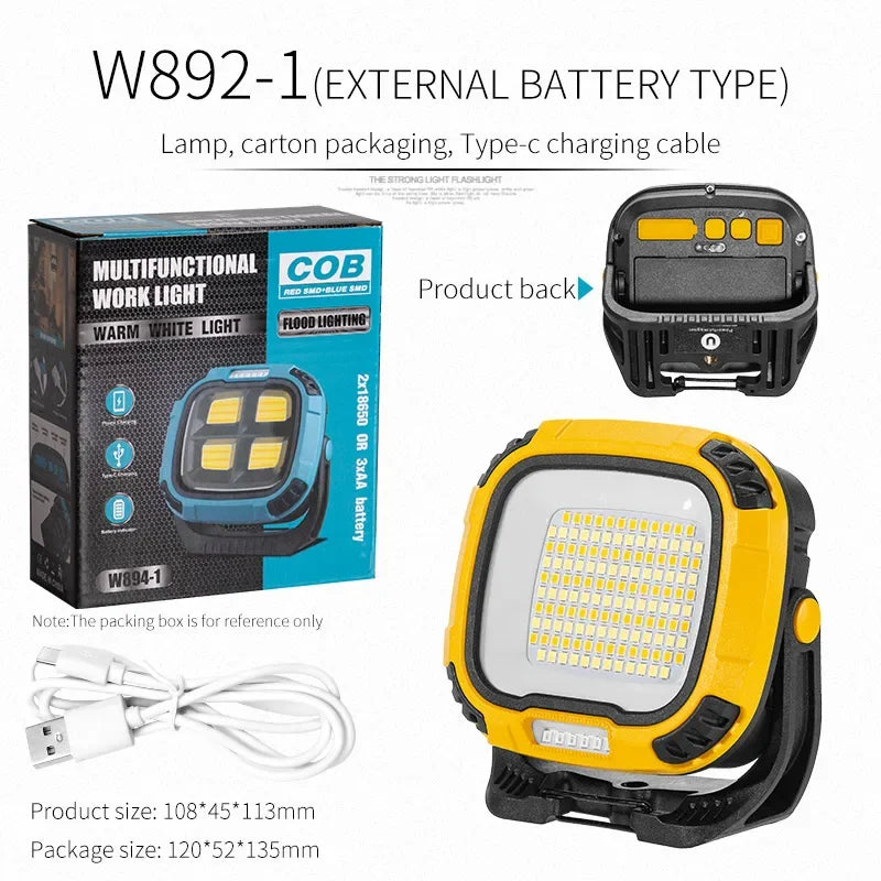 lampe travail led rechargeable port usb clip moderne jaune noir intense clips basculement