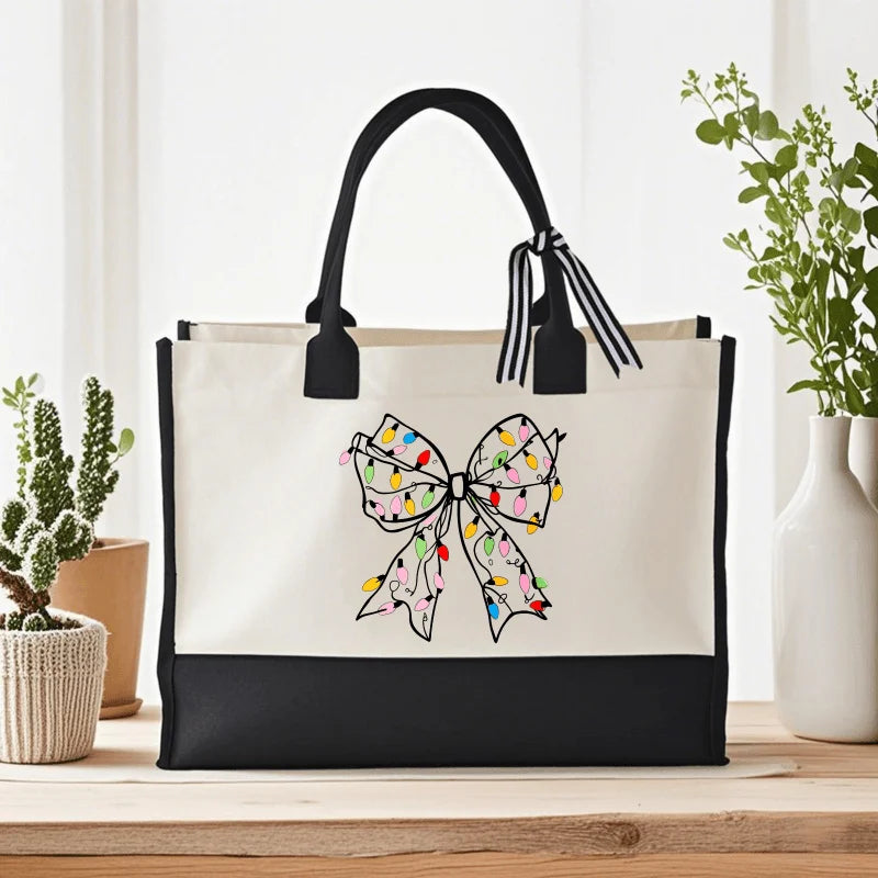 sac main toile beige arc guirlande poignées détachables moderne élégant respectueux environnement utilisation quotidienne